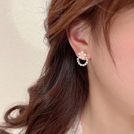 Pink Cherry Blossom Wreath Stud Earrings