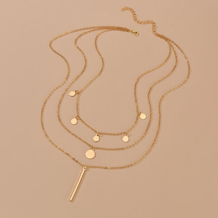 Long Strip Circular Disc Tassels Pendant Necklace