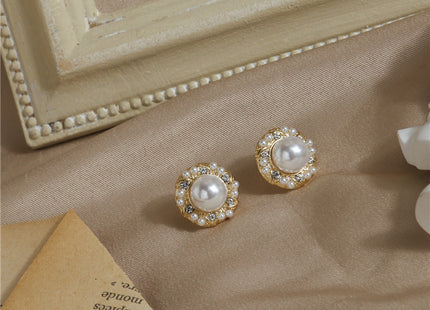 Baroque Round Pearl Rhinestone Earrings