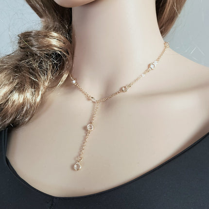 Lariat Layering Chain Crystal Stone Necklace - FASHION SHEGOODS LLC