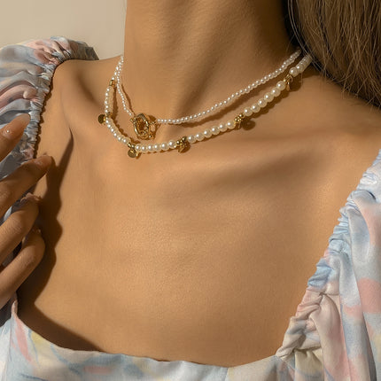 Imitation Pearl Geometric Pendant Necklace - FASHION SHEGOODS LLC