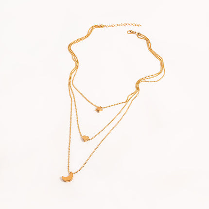 Moon Star Heart Necklace Women Multi Layer Chains Choker Necklace - FASHION SHEGOODS LLC