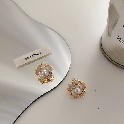 Pearl Camellia Flower Earrings - FASHION SHEGOODS LLC