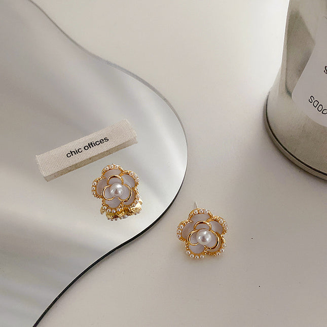 Pearl Camellia Flower Earrings