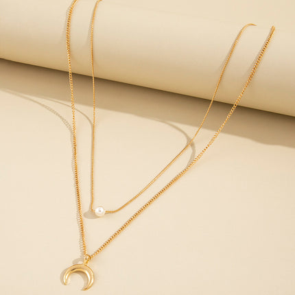 Multi Layer Clavicle Chain Necklace Horn Pendant