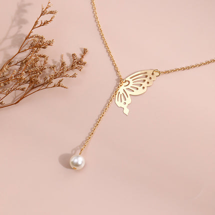 Hollow Butterfly Imitation Pearl Necklace - FASHION SHEGOODS LLC