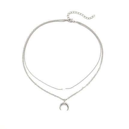 Double Layer Crescent Pearl Pendant Necklace
