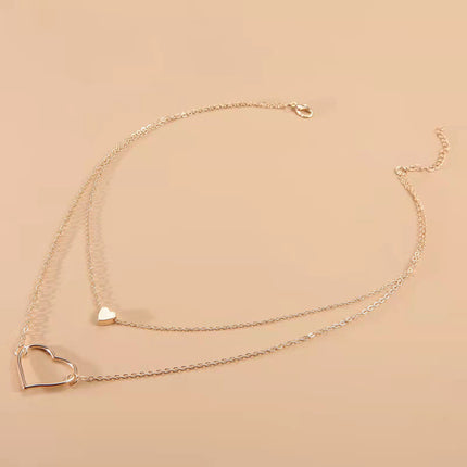 Heart Pendant Double Layer Chains Necklaces