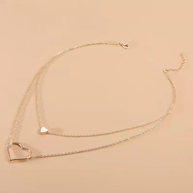 Heart Pendant Double Layer Chains Necklaces