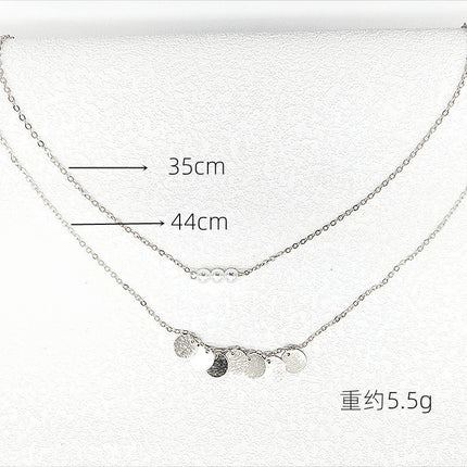 Round Coin Pearls Pendant Chain Necklaces
