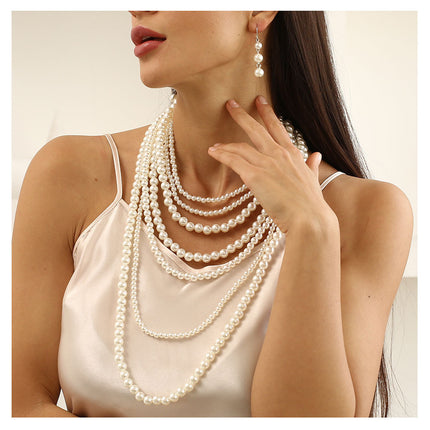 Fashion Multilayer White Imitation Pearl Choker Necklace Set