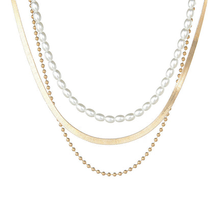 Multilayers Snake Chain Pearl Necklace - FASHION SHEGOODS LLC