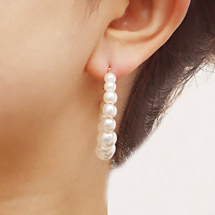 Geometric Large Pearl Hoop Earrings