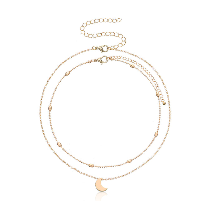Moon Charm Double Layer Necklace - FASHION SHEGOODS LLC