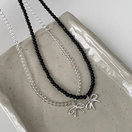 Bow Clear Glass Beaded Necklace