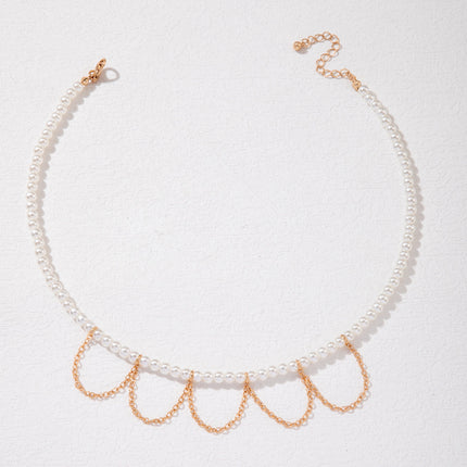 Tassel Round Pearl Choker Chain Pendant Necklace