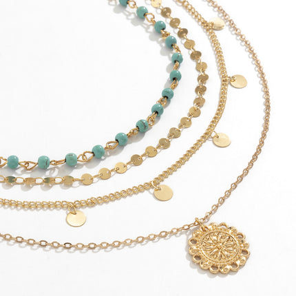 Turquoise Sequin Pendant Multi-layer Necklace