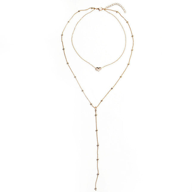 Heart Charm Beaded Long Chain Necklace - FASHION SHEGOODS LLC