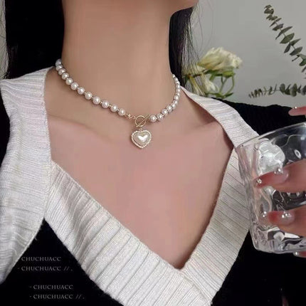 Pearl Beaded Choker Imitation Pearl Heart Necklace - FASHION SHEGOODS LLC