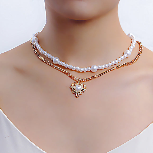 Hollow Love Cross Pendant Pearl Necklace - FASHION SHEGOODS LLC