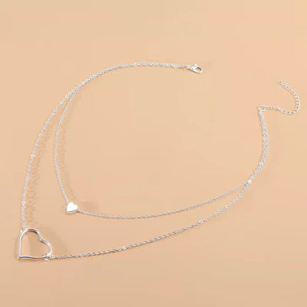 Heart Pendant Double Layer Chains Necklaces