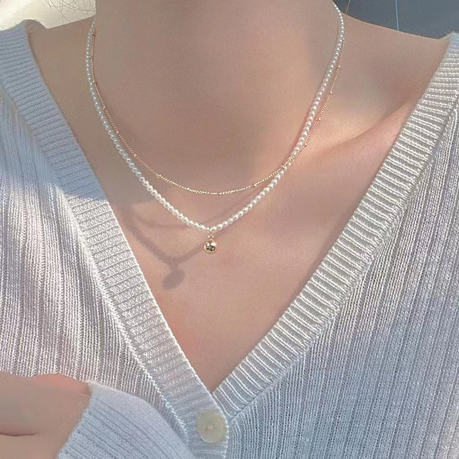 Stacked Pearl Necklaces White Pearl Beaded Necklace