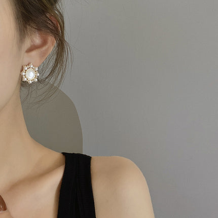Opal Pearl Oval Geometric Earrings - FASHION SHEGOODS LLC