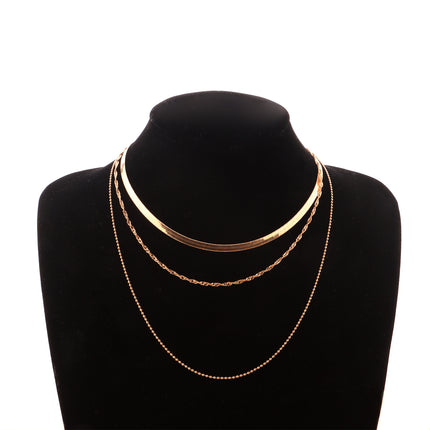 Punk Multi Layered Flat Blade Snake Link Chain Choker Necklace