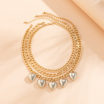 Multilayer Big Peach Heart Pendant Necklace - FASHION SHEGOODS LLC