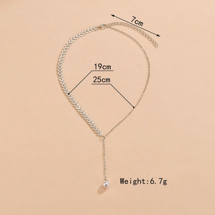 Wheat Ear Leaf Pearl Clavicle Pendant Necklace