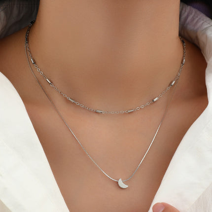 Layered Crescent Pendant Necklace Jewelry - FASHION SHEGOODS LLC