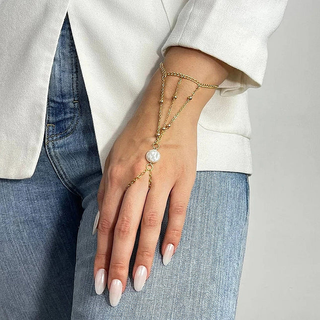 Pearl Chain Multilayer Finger Bracelet
