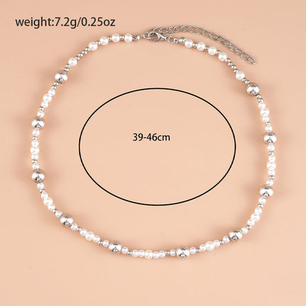 Silver Bead Pearl Beaded Choker Necklaces
