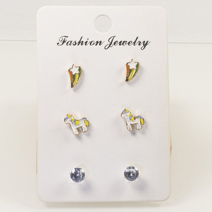 Rainbow pony stud earrings set