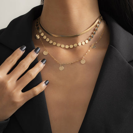 Geometric Flat Snake Bone Chain Sequins Necklace - FASHION SHEGOODS LLC