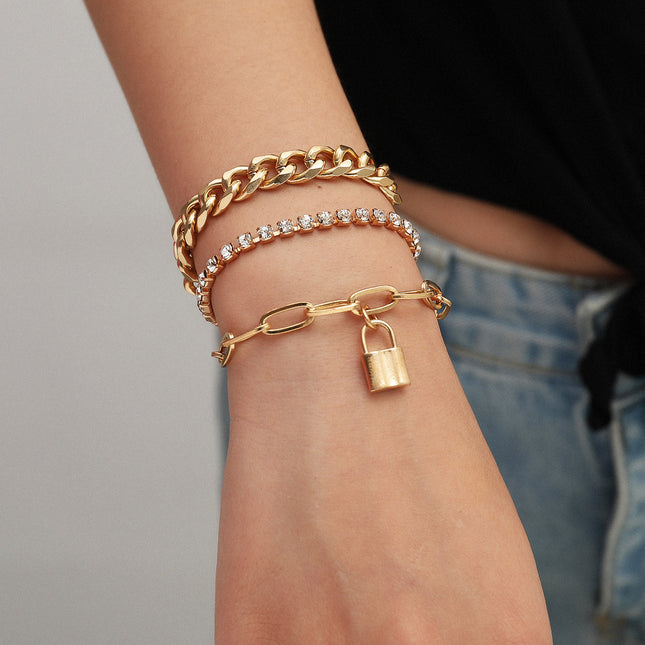 Bohemian Layered Lock Charm Bracelet Set