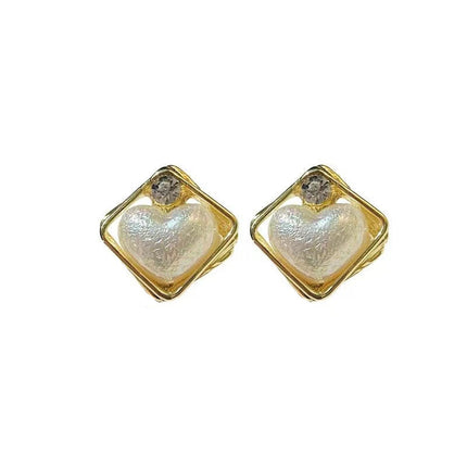 Geometric Rhinestone Pearl Stud Earrings - FASHION SHEGOODS LLC