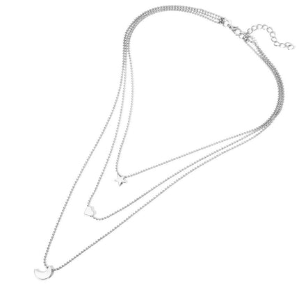 Chain Moon Star Heart Necklace Women Multi Layer