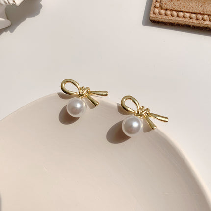 Imitation Pearl Bowknot Earrings - FASHION SHEGOODS LLC