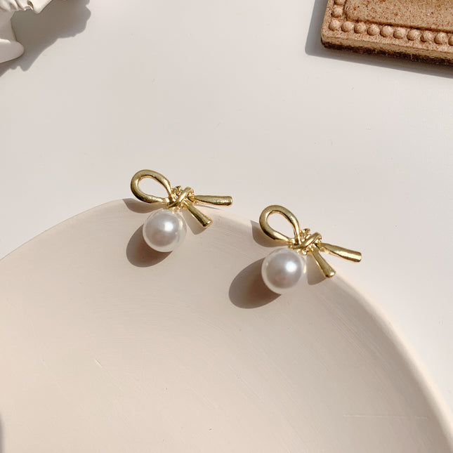Imitation Pearl Bowknot Earrings - FASHION SHEGOODS LLC