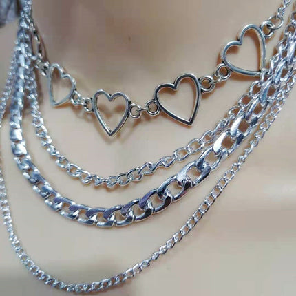 Geometric Chain Choker Necklace Hollow Heart - FASHION SHEGOODS LLC
