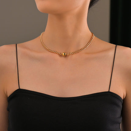 Cuban Link Chain Necklace with Pearl Charm