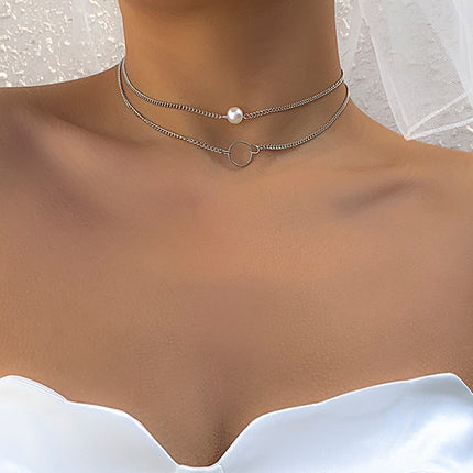 Modern Choker Necklace Two Layers Ring Chain - FASHION SHEGOODS LLC