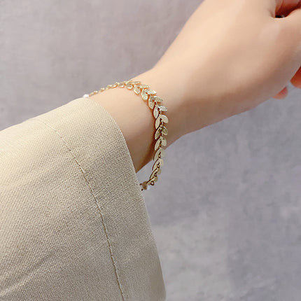 Three-piece Wheat Pearl Necklace Earrings Bracelet Set Jewelry