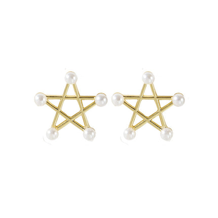 Hollow Star pearl Studs Earring - FASHION SHEGOODS LLC