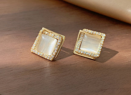Geometric Opal Rhinestone Stud Earrings
