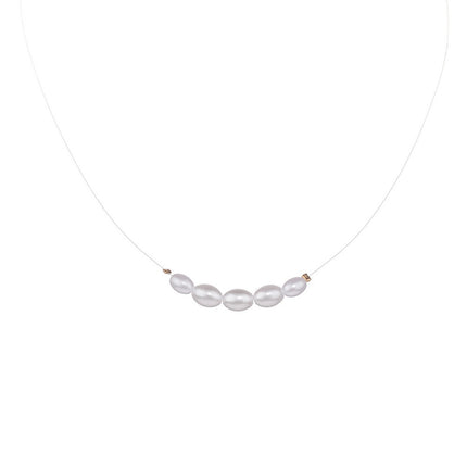 Oval Glass Pearl Chain Necklace - FASHION SHEGOODS LLC