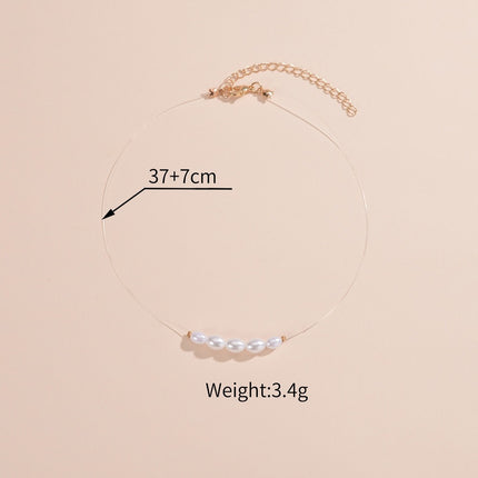 Oval Glass Pearl Chain Necklace - FASHION SHEGOODS LLC