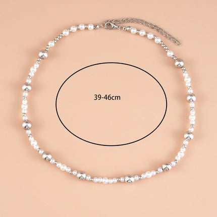 Silver Bead Pearl Beaded Choker Necklaces