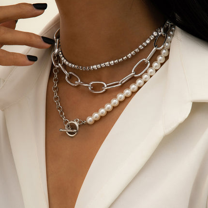Round Bead Chain Retro Baroque Imitation Pearl Geometric Necklace